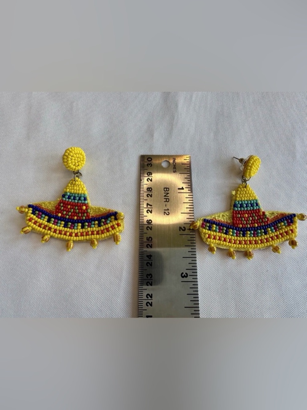 Beaded Yellow Multicolor Sombrero Earrings - Picture 5 of 5